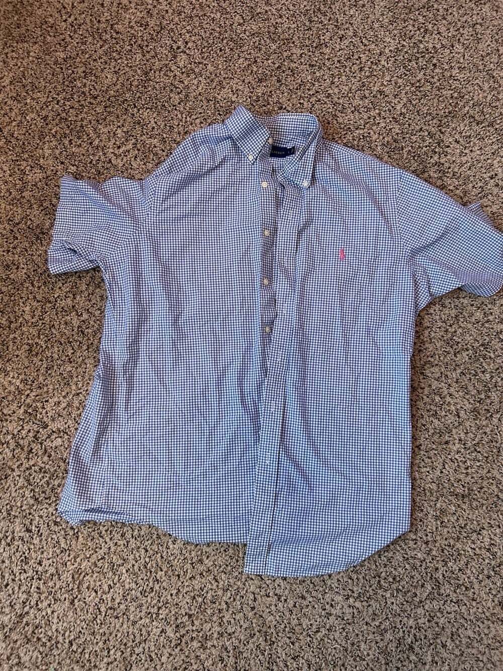 Ralph Lauren Men's Blue White Gingham Check Short Sleeve